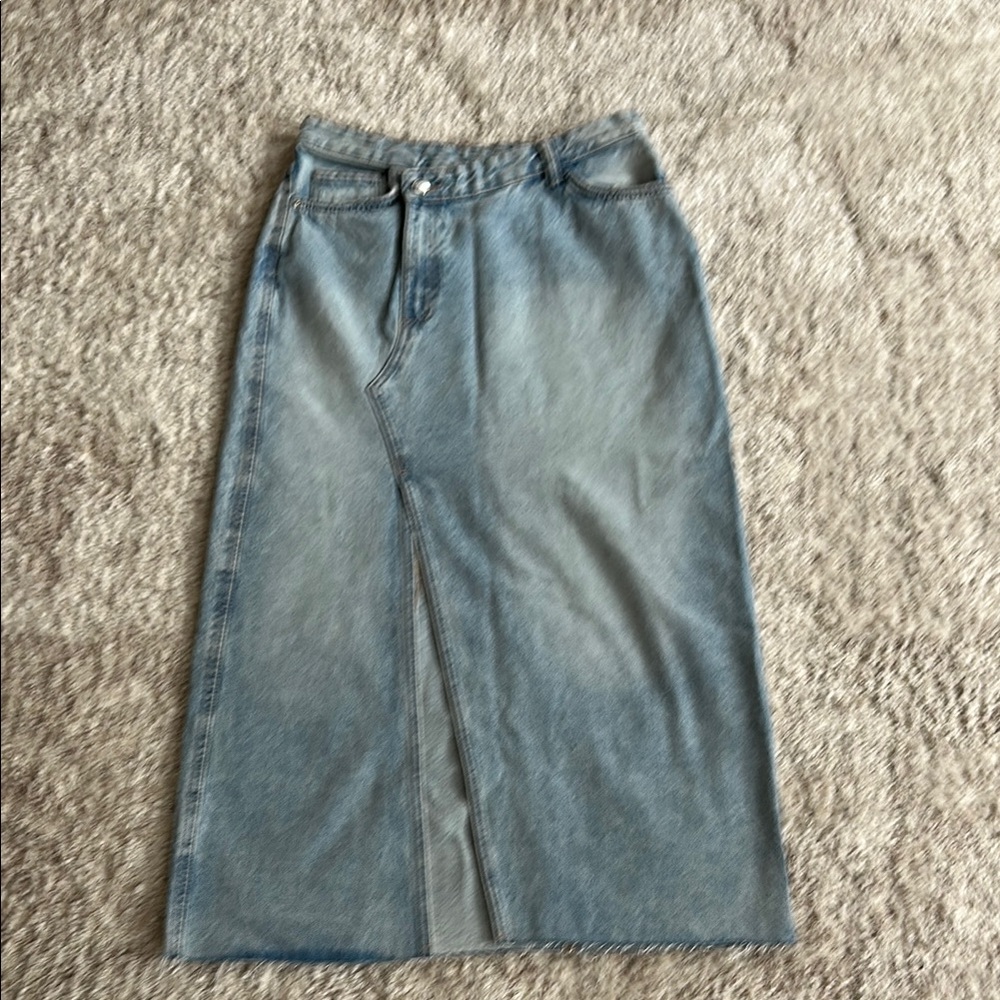Denim Maxi Skirt with Front Slit